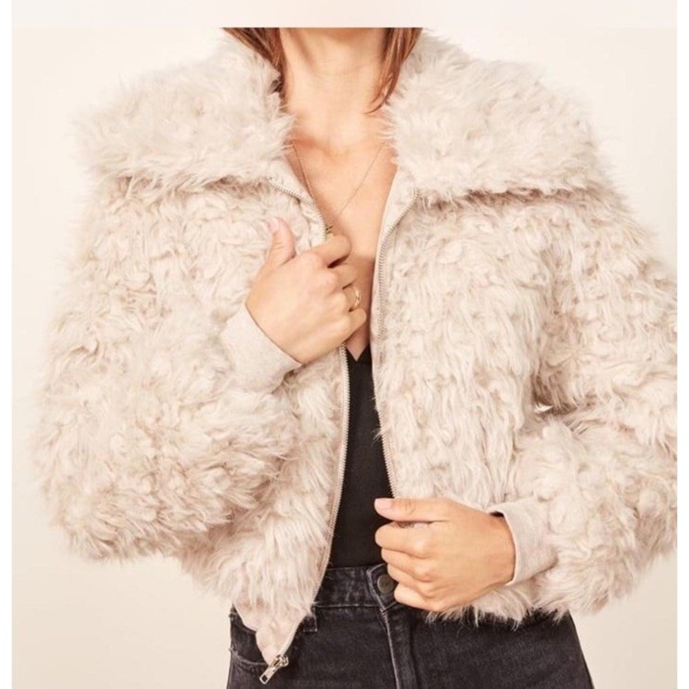 Reformation Freddie Faux Fur Zip Front Coat Size XS Teddy Ivory - Picture 1 of 6